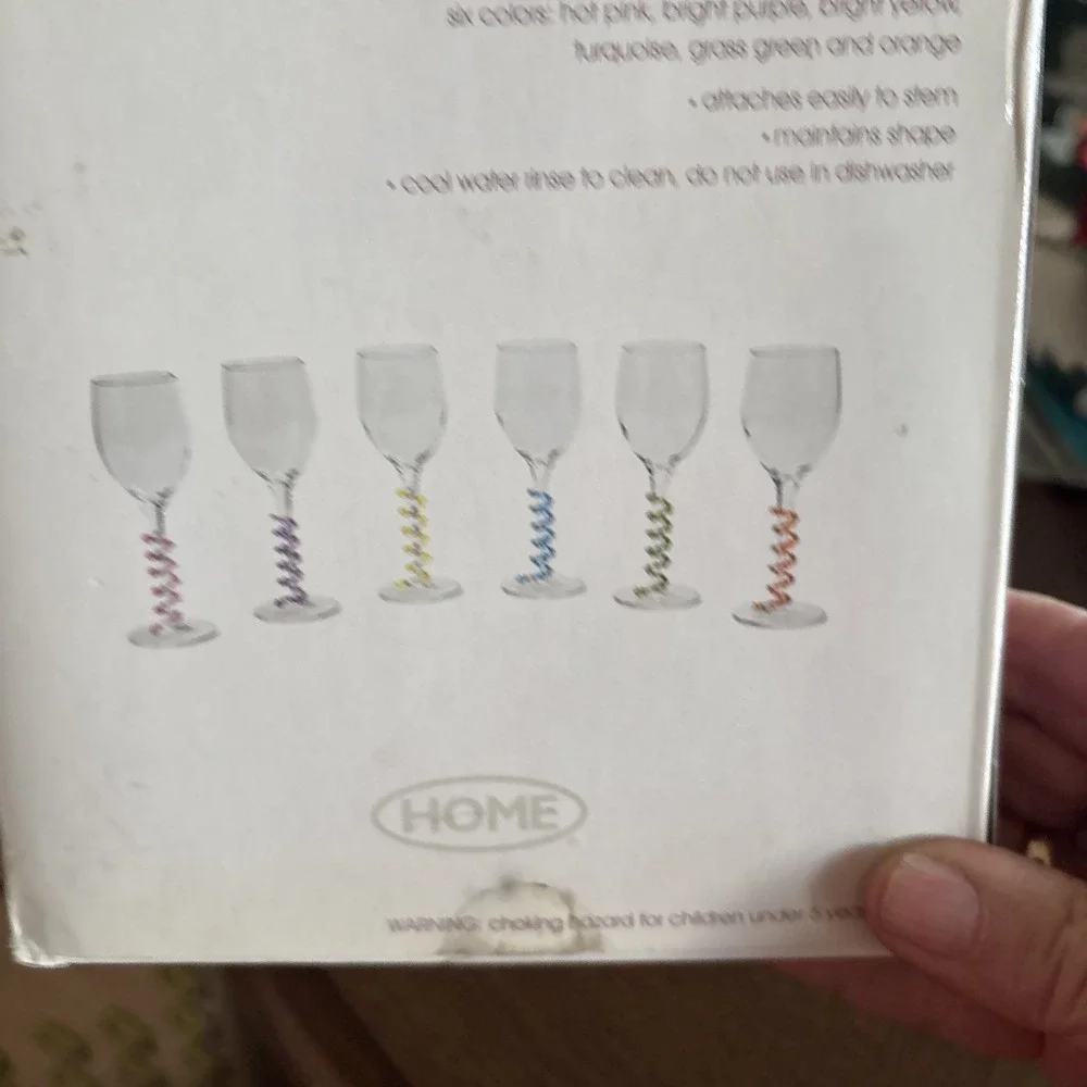 Vintage Set of 6 HOME Wine Glass Charms Bracelets Jewel Tone Dusty Pastel Stem